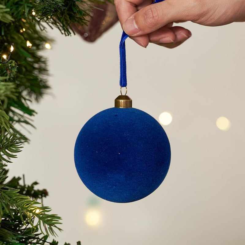 DN DECONATION Christmas Tree Ornaments Set of 9, Blue Velvet Decorative Hanging Ball Ornaments, 3.14” Plastic Christmas Ball for Home Holiday Party Decor Winter Indoor Decoration Xmas Gifts - Image 2
